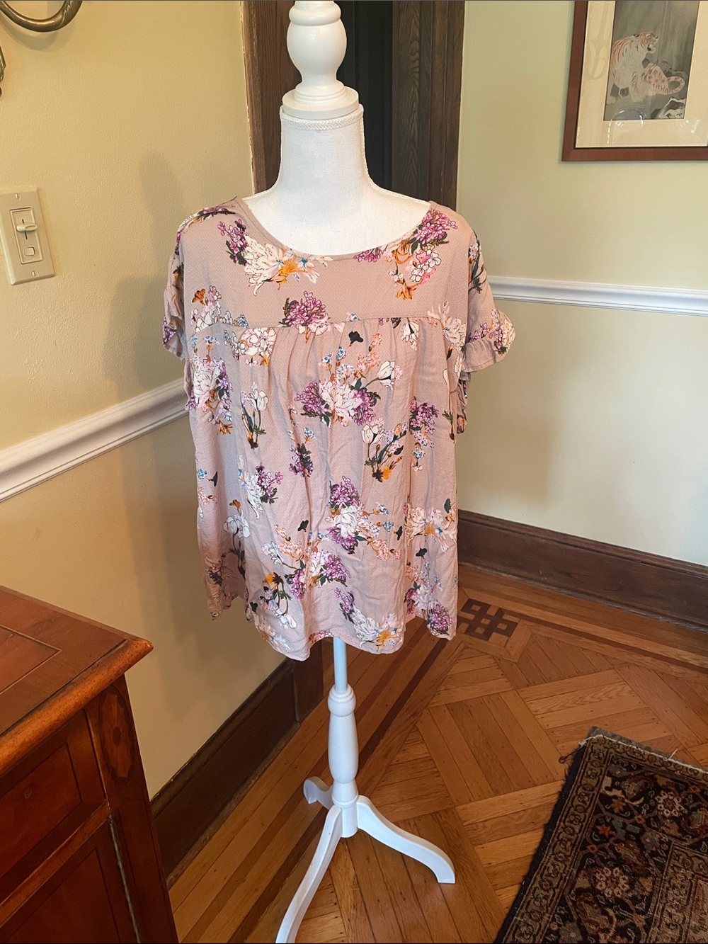 Kori Dusty Pink Floral Short Sleeve Peasant Top